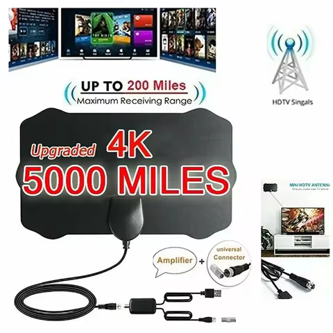 4K High Gain HD TV DTV Box Digital TV Antenna EU Plug 5000 Miles Booster Active Indoor Aerial HD Flat Design 6 best sales hdtv antenna - №5