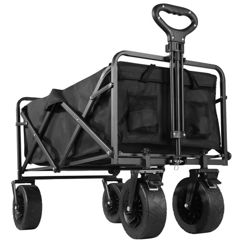 Collapsible Folding Utility Beach Cart Wagon Heavy Duty Large Capacity Fold Wagon Ourdoor Trolley Portable Garden Camping Cart 10 best sales car flag holder - №2