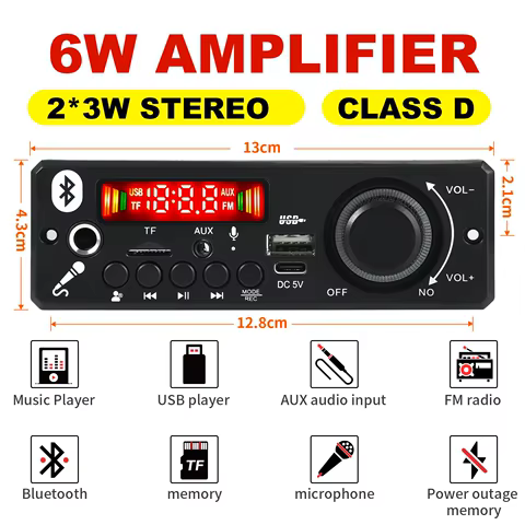 DC 5V Bluetooth 5.0 MP3 Decoder Board 6W Amplifier MP3 Player Support Call Recording 3.5mm USB TF FM for Module Car Speaker 8 best sales 5v bluetooth receiver amplifier board - №2