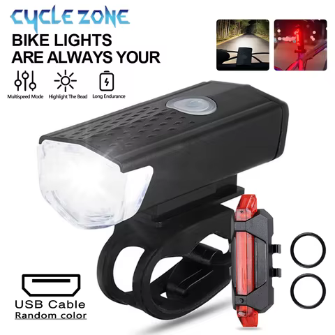 Bike Light Set Bicycle Headlight Taillight USB Rechargeable MTB Bike Front Rear Lamp Set Cycling Flashlight Bicycle Accessories 6 best sales nirvana flag - №1