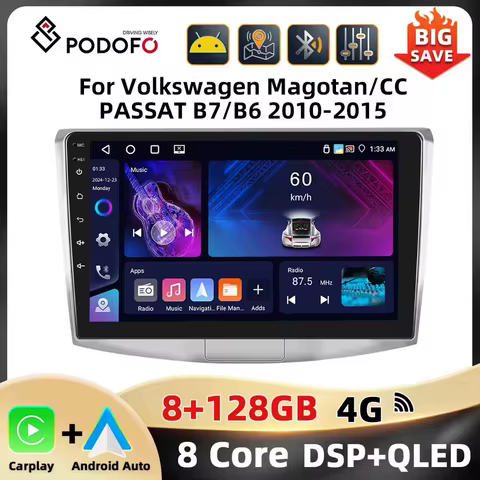 Podofo WIFI 4G Car Radio For Volkswagen Magotan/CC 2010-2014/PASSAT B7/B6 2010-2015 Carplay Android Car GPS 8Core Car Stereo 8 best sales garmin antenna - №8