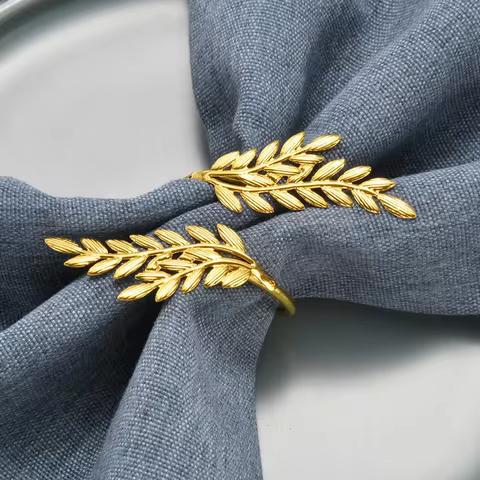 2/6Pcs Gold Leaf Napkin Rings Fall Napkin Holder for Christmas Thanksgiving Wedding Dinnig Table Decoration 10 best sales wedding napkin ring - №5