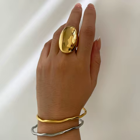 Peri'sbox High Polished Stainless Steel Solid Gold Plated Chunky Dome Full Finger Rings for Women Men Gothic Minimalist Jewelry 12 best sales chunky gold rings - №5