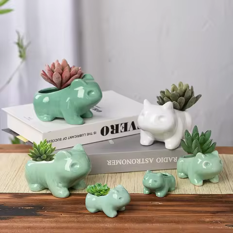 Creative Ceramic Mini Flowerpot Succulent Planter Flower Pot with Hole Cute Green Plants Planter Home Garden Decoration outdoor 8 best sales cute pot - №8