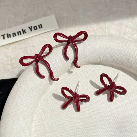 Retro Style Red Bowknot Stud Earrings for Women Girls Simple Earings Piercing Ballet Ribbon Aesthetics Elegant Ear Jewelry Gifts 6 best sales bow jewelry - №4