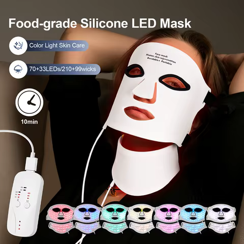 Silicone LED Mask Face With Neck 7 Colors LED Photon Red Light Infrared Therapy Flexible Facial Mask Repair Skin Wireless Use 8 best sales led face light mask - №3