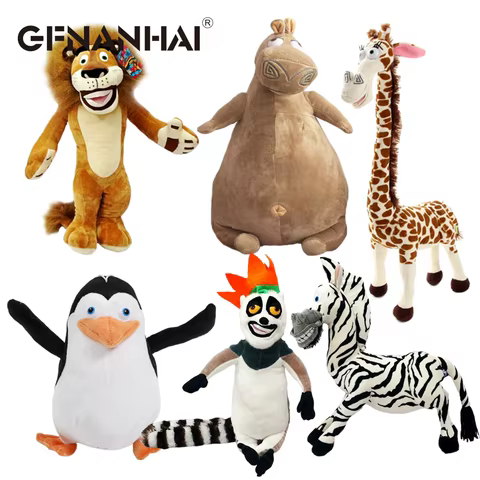 1pc 20-35cm 6 Styles Madagascar plush toy stuffed soft animal dolls giraffe hippo lion penguin zebra lemurs figure gift for kids 12 best sales madagascar toy - №2