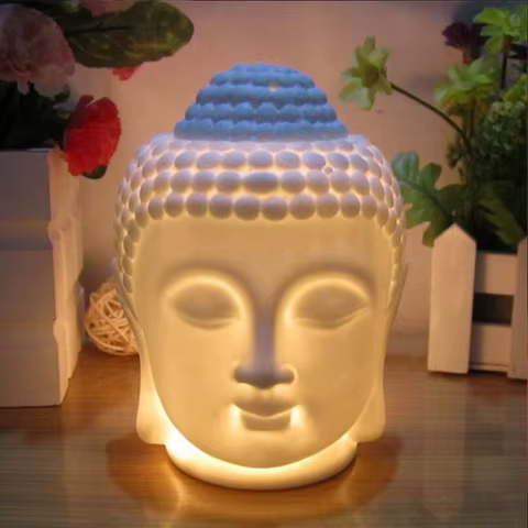 Buddha Head Essential Oil Burner Wax Melt Burners Aromatherapy Furnace Ceramic Oil Diffuser Tealight Candle Holders Ornament 12 best sales essential oil burner - №9