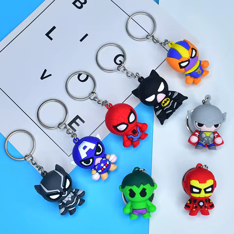 Marvel Cartoon Keychain Spiderman Iron Man Bat Hulk Thor Anime Avengers Key Ring Figure Silicone Car Key Jewelry Toys Gift 8 best sales thor toys - №8