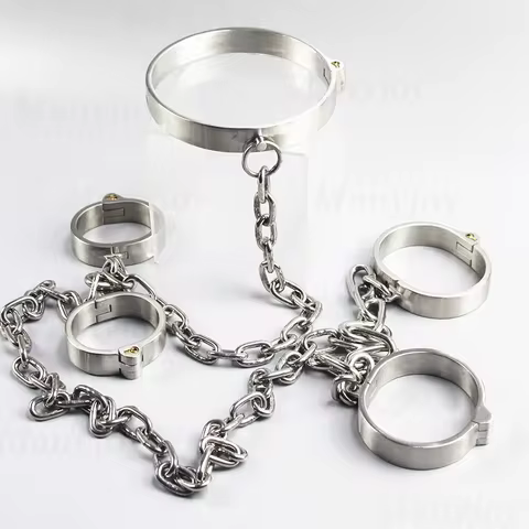 Stainless Steel Heavy Duty Handcuffs Ankle Slave Collar Cuffs Chain Shackle BDSM Bondage Leg Restraints Sex Toys for Couples 12 best sales slave chains and shackles - №8