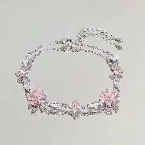 Shiny Pink Crystal Cherry Blossom Bracelets For Women Girls Sweet Moon Bow Flowers Zircon Bracelet Party Aesthetic Egirl Jewelry 6 best sales bow jewelry - №2