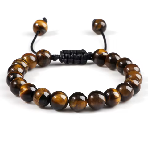 8mm Tiger Eye Stone Beads Bracelet Adjustable Braided Rope Bangles Natural Lava Rock Men Women Yoga Healing Balance Bracelets 8 best sales blue sandstone bracelet - №7