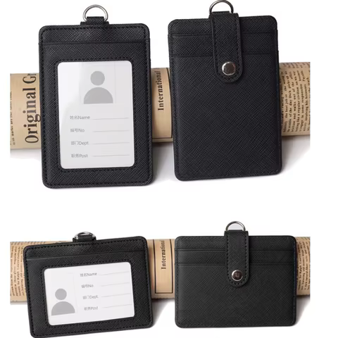 Lanyards ID Badge Holder Leather Bus Pass Case Cover Men Women's Bank Credit Card Holder Strap Cardholder 8 best sales badge organizer - №6