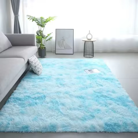VIKAMA 1PC Silk Wool Rugs Children's Room Living Room Bedroom Tie-Dye Non-Slip Washable Machine Washable Carpet Mats 10 best sales large rugs - №1