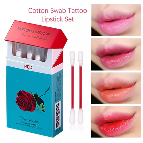 20pcs Cigarette Cotton Swab Lipstick Tattoo Lipstick Non-Stick Long-Lasting Waterproof and Kiss-proof Lip Durable Lip Stain Set 12 best sales lipstick set box - №6