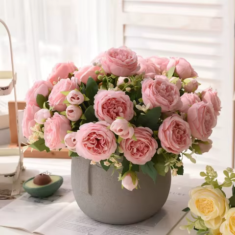 30cm Rose Pink Silk Bouquet Peony Artificial Flower 5 Big Head 4 Small Bud Bride Wedding Home Decoration Artificial Flower 6 best sales fifth harmony - №4