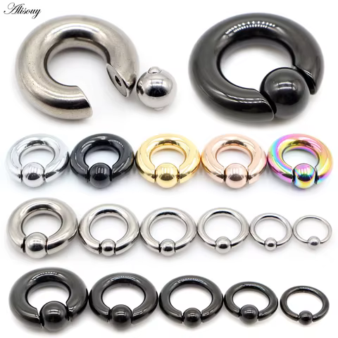 Alisouy 1pc Big Stainless Steel Captive Hoop BCR Eyebrow Tragus Closure Nipple Bar Lips Nose Rings Ear Piercing Body Jewelry 10 best sales prince albert jewelry - №10