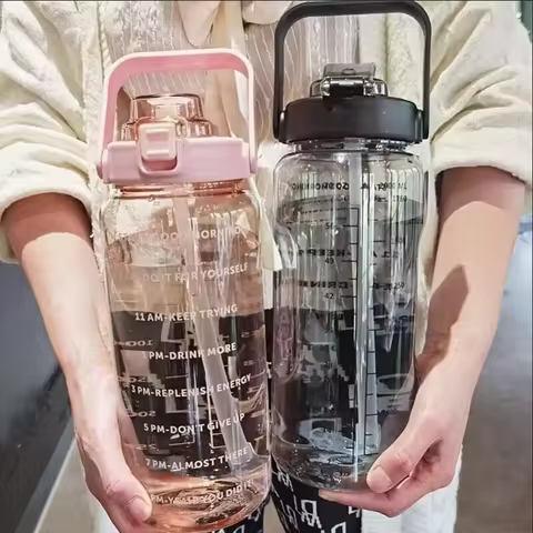 2 Liters Straw Plastic Water Bottle Large Portable Travel Bottle Sports Fitness Cup High Value Big Fat Cup Adult Universal 10 best sales thermoflask - №2