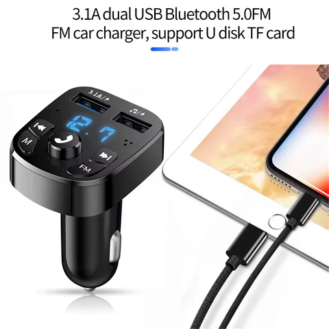 Car Fm Transmitter Bluetooth 5.0 Aux Handsfree Wireless Car Kit Dual Usb Car Charger Auto Radio Fm Modulator Mp3 Player Adapter 8 best sales fm mike - №2