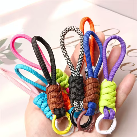 Creative Hand Woven Keychain For Mobile Phone Lanyard Anti Lost Knot Rope Strap Key Ring Men Women Car Key Holder Key Accessory 10 best sales elastic keychain - №3
