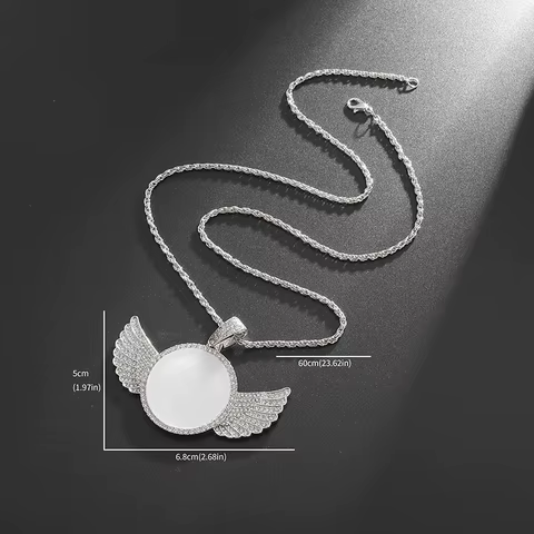 Fashion Memory Angel Wings Mirror Ice Crystal Zirconia Photo Memorial Necklace Couple Hip Hop Jewelry Birthday Gift 8 best sales angel accessories - №7