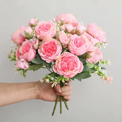 30cm Rose Pink Silk Bouquet Peony Artificial Flower 5 Big Head 4 Small Bud Bride Wedding Home Decoration Artificial Flower 6 best sales fifth harmony - №4