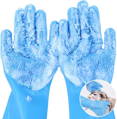 Pet Grooming Bathing Gloves Dog Cat Bathing Shampoo Scrubber Magic Massaging Cleaning Cleanner Sponge Silicon Hair Removal Glove 8 best sales maltese dog accessories - №5