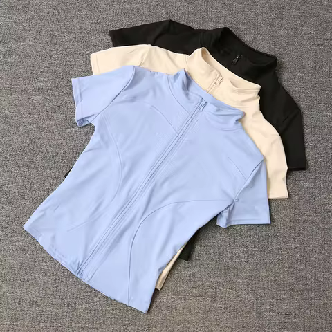 Summer High Quality Waist Slimming Training Tops Women's Quick-drying Tight Stand Collar Full Zipper Short Sleeves Yoga shirts 12 best sales sony rx0 - №11