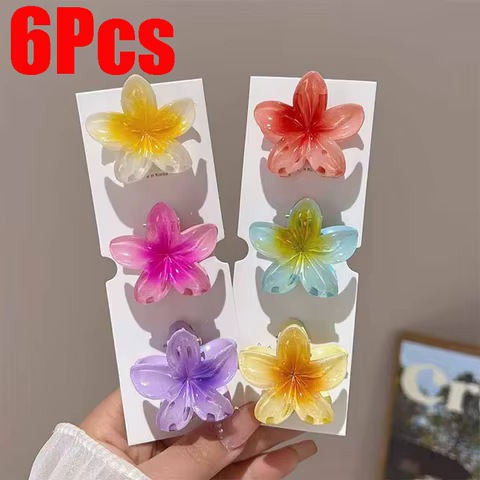 6Pcs Hawaiian Gradient Hair Clips Flower Hair Claws Women Small Size Fashion Headwear Hairpin Crab Barrette Hair Accessories 10 best sales flower power accessories - №1