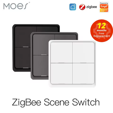 MOES 4 Gang Tuya ZigBee Wireless 12 Scene Switch Push Button Controller Battery Powered Automation Scenario for Tuya Devices 10 best sales wireless knob - №2