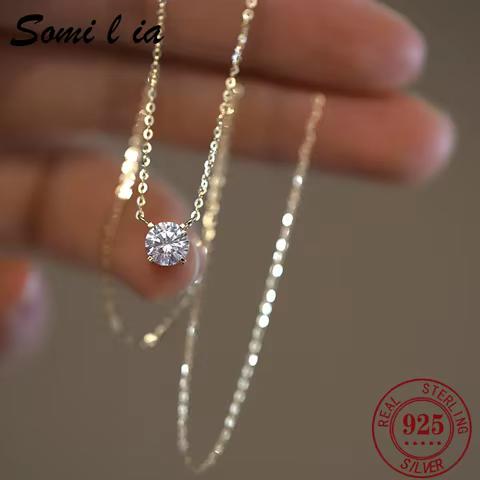 SOMILIA 925 Sterling Silver 18k Gold Plated Necklace Versatile Single Sparkling Zircon Clavicle Chain for Women Wedding Jewelry 8 best sales 18k white gold chain - №7