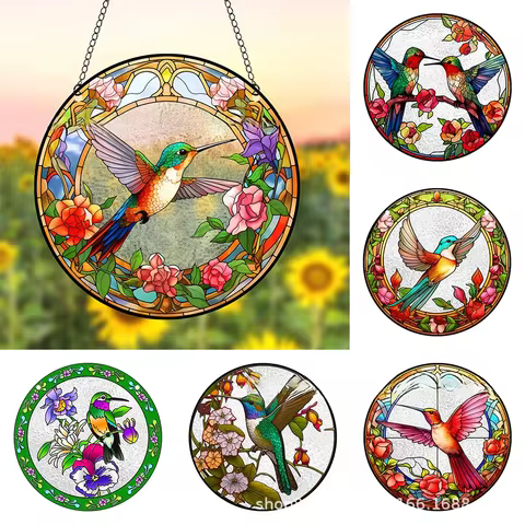 Sunshine Catcher New round Acrylic Animal Pendant Window Home Decoration Iron Chain Hanging 12 best sales deer head wall decor - №9