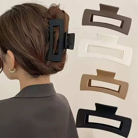 4pcs Set Women Hair Claw Simple Style Solid Color Big Hair Claw Clips Square Hair Clips Rectangle Fashion Hair Accessories 8 best sales square hair claw - №5