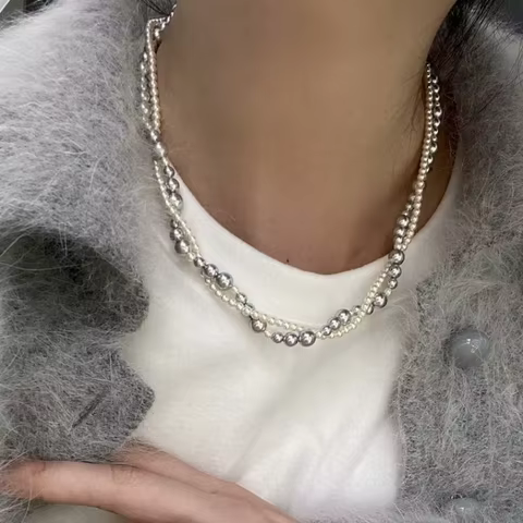 Fashion Imitation Pearl Wrapped Necklace Double Layer Magnetic Buckle Neck Chain Choker Necklace Jewelry Gift Wholesale 10 best sales double pearl necklace - №2