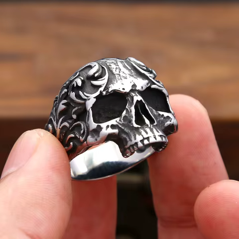 Vintage Fashion Flower Skull Ring For Men Women Stainless Steel Punk Biker Rings Unique Amulet Jewelry Gifts Dropshipping 8 best sales stainless steel biker rings - №1
