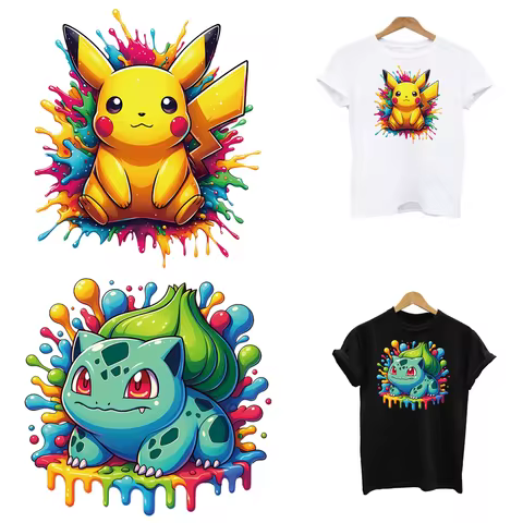 Pikachu Anime Iron On Ironing Applications Fusible Patches Children's Kid Clothing Heat Thermal Transfer T Shirt Stickers Custom 6 best sales pokemon iron on transfers - №3
