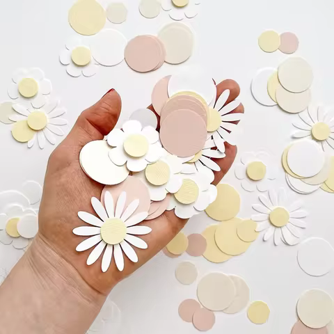 1Bag Sweet Round Daisy Flower Paper Confetti Wedding Flower Table Scatter Baby Shower Birthday Party Gift Box Decorations Supply 12 best sales confetti wedding - №5