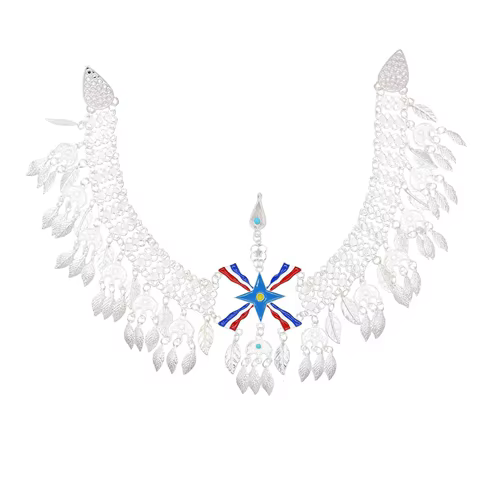 Silvery Assyrian Belt Hair Accessories Earrings for Women Kurdish Assyria Ethnic Colorful Flag Leaf Coins Tassel Jewelry Sets 8 best sales assyrian flag - №3