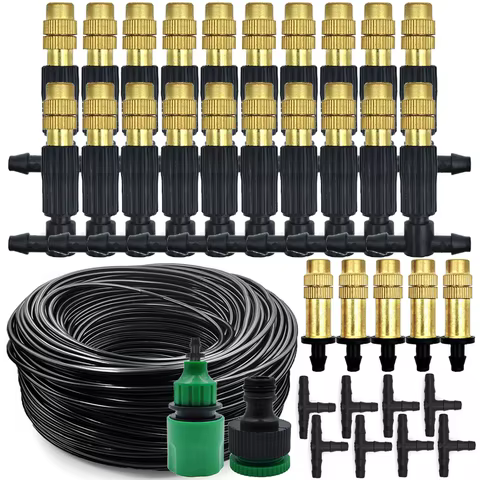 15M-30M Outdoor Misting Cooling System Garden Irrigation Watering 1/4'' Brass Atomizer Nozzles 4/7mm Hose for Patio Greenhouse 12 best sales yooske glasses - №5