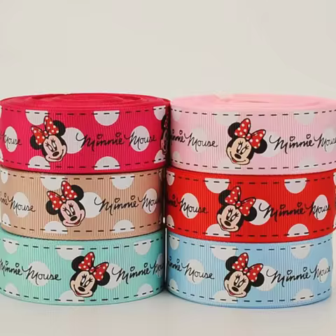 Disney Mickey Colorful 25mm Cartoon Printed Grosgrain Ribbon for DIY Crafts Gift Wrapping Hair Bow Craft Accessory 5 Yards 8 best sales disney ribbon - №5