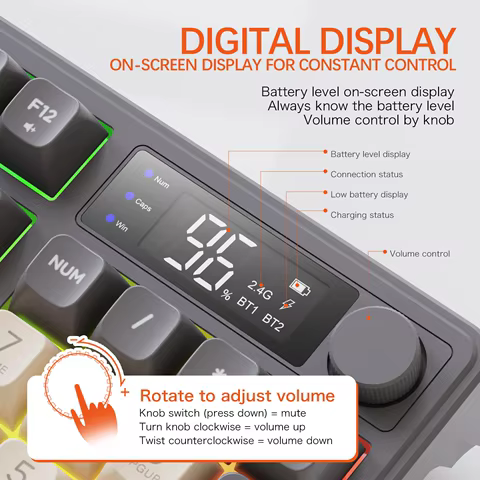 M96 Bluetooth Keyboard Wireless FREEWOLF Screen Gaming Keyboard,Electronic Screen, Multi-Device Connection,Ergonomics Gaming 10 best sales 108 keyboard kit - №2