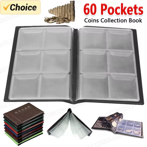 60 Pockets Artificial PU Leather Commemorative Coins Collection Album Book Collecting Money Organizer Storage Bags Storage Book 12 best sales album for banknotes - №8
