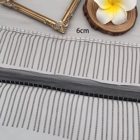 1Yard Fringed Metal Chain Beaded Lace Handmade Tassel Trim DIY Jeans Bags Shoes And Hats Decoration 6cm Wide 10 best sales denim trim - №4
