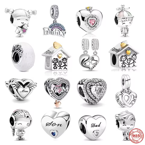 Europe 925 Silver Family Charm Fit Original Bracelet Jewelry Pendant Boy Girl Sparkling Mom Bead Sisters Pandora Dangle Plated 10 best sales cherry blossom beads - №5