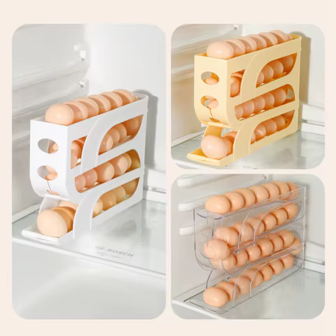 Large Capacity Automatic Egg Roller Household Four Tier Refrigerator Egg Storage Box Space Saving Kitchen Dedicated 8 best sales kmart kitchen storage - №3