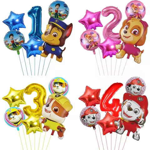 6pcs Cartoon Paw Patrol Theme Foil Balloon Number Balloon Childrens Birthday Party Decoration Baby Gift Party Chase Skye Balloon 10 best sales birthday fireworks - №2