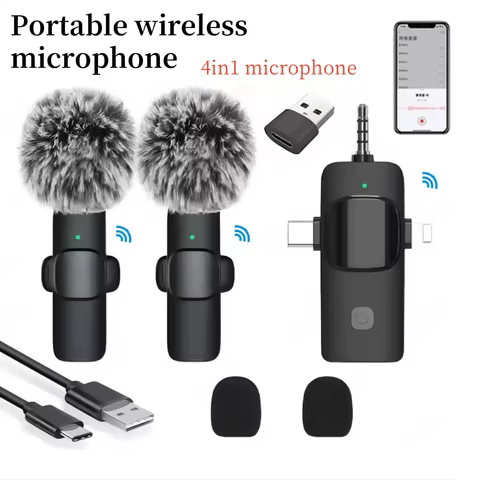 Wireless lavalier microphone, 4-in-1 USB/TYPE-C/iOS/3.5mm interface, suitable for recording video conferences with live media 6 best sales conference - №1
