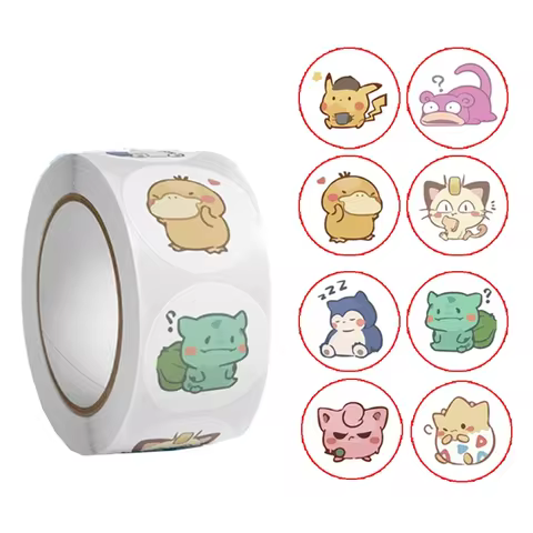 500pcs/Roll Cartoon Pokemones Stickers Kawaii Anime Eevee DIY Pvc Laptop Decals Decoration Stiker Children Reward Toy Girl Gift 8 best sales eve pokemon - №2