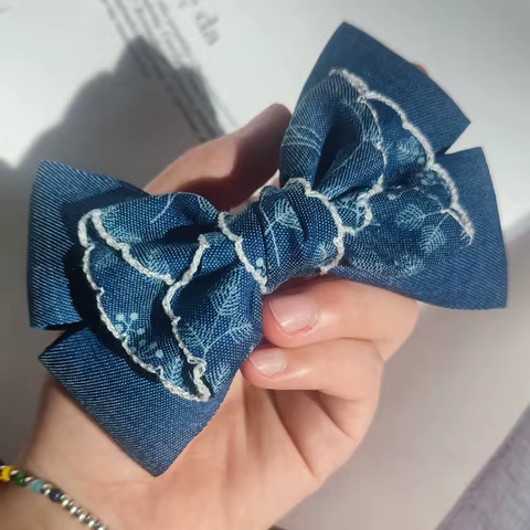 1 Meter Bouquet Leaves Denim Webbing Embroidery Race 4cm Decorate DIY Bow Hair Accessories Lace Trim Ribbon Dentelle 10 best sales denim trim - №9
