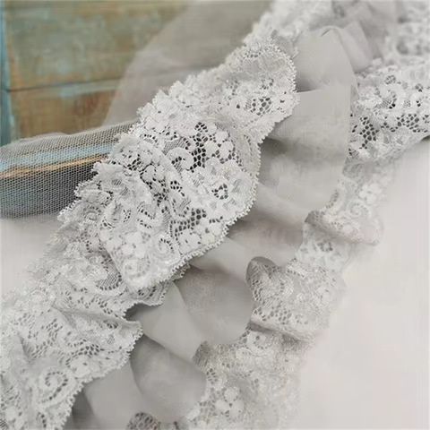 10CM Wide Three Layers Pleated Chiffon Fabric Embroidery Fringe Ribbon Lace Collar Ruffle Trim DIY Apparel Curtains Sewing Decor 10 best sales embroidered trim - №8